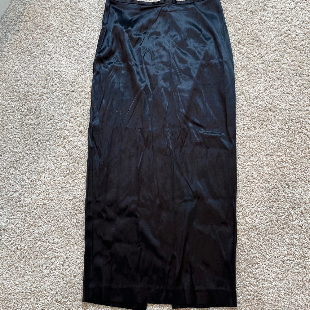Long black satin skirt